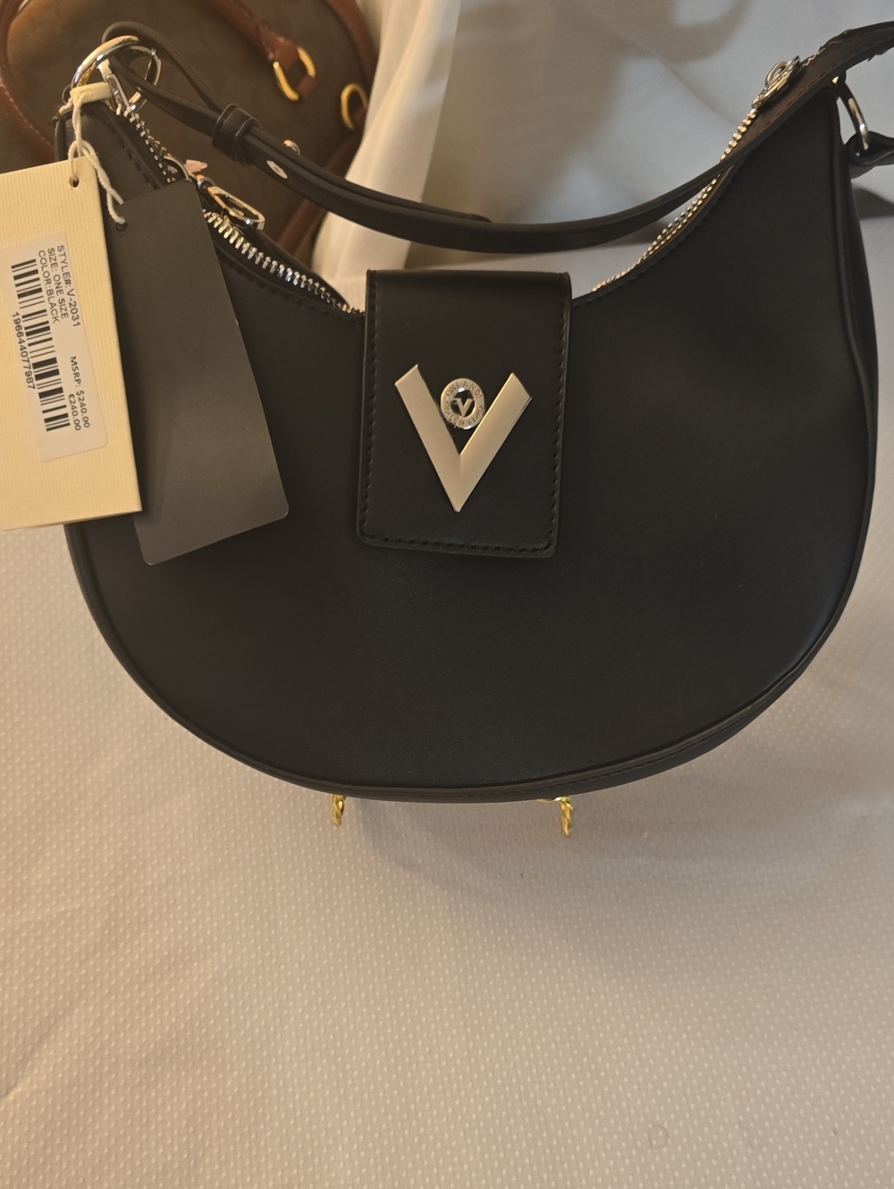 Valentio Orlandi Black Crescent Shoulder Bag with Silver Accent Nwt 2